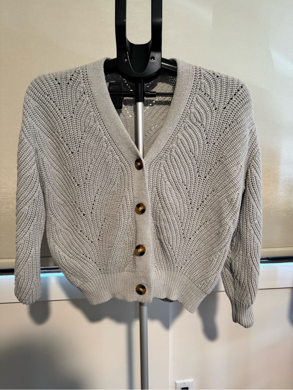 Time and Tru Women's Boyfriend Pointelle Cardigan.  Light Gray